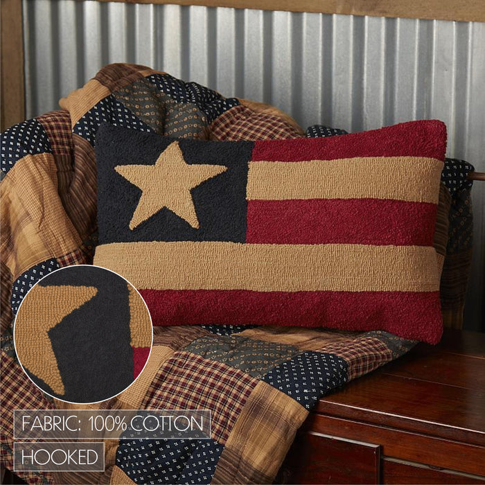 Patriotic Patch Flag Hooked Pillow 14x22