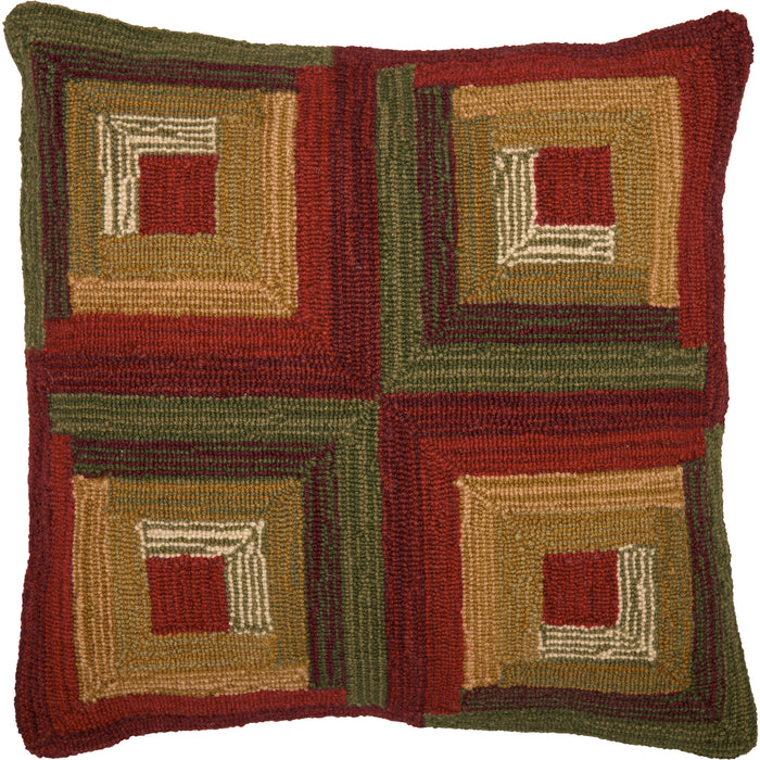 Tea Cabin Log Cabin Hooked Pillow 18x18