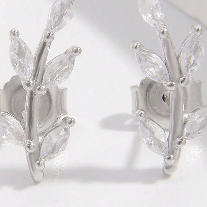 925 Sterling Silver Zircon Leaf Shape Earrings