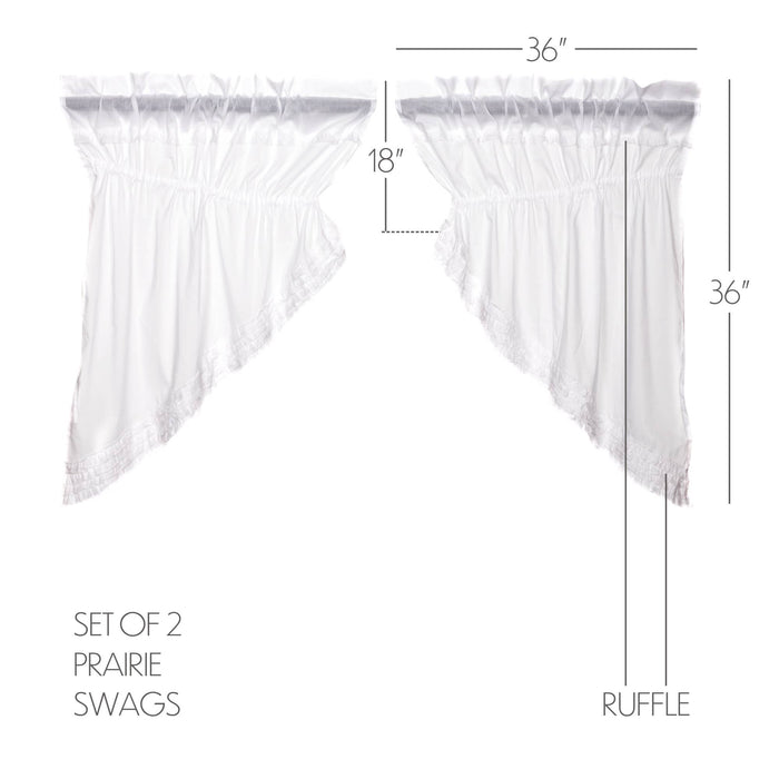 White Ruffled Sheer Prairie Swag Set of 2 36x36x18