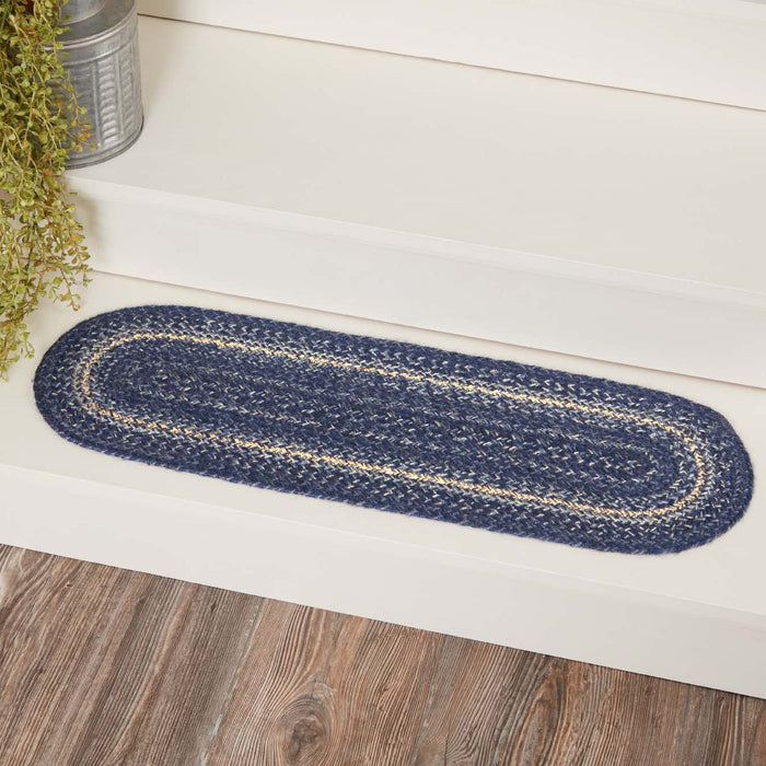 Great Falls Blue Jute Stair Tread Oval Latex 8.5x27