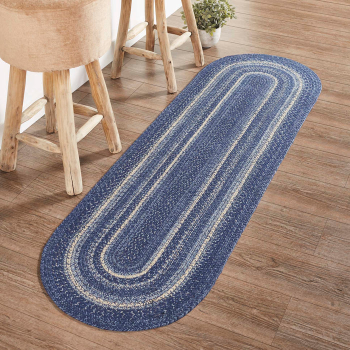 Great Falls Blue Jute Rug/Runner Oval w/ Pad 22x72