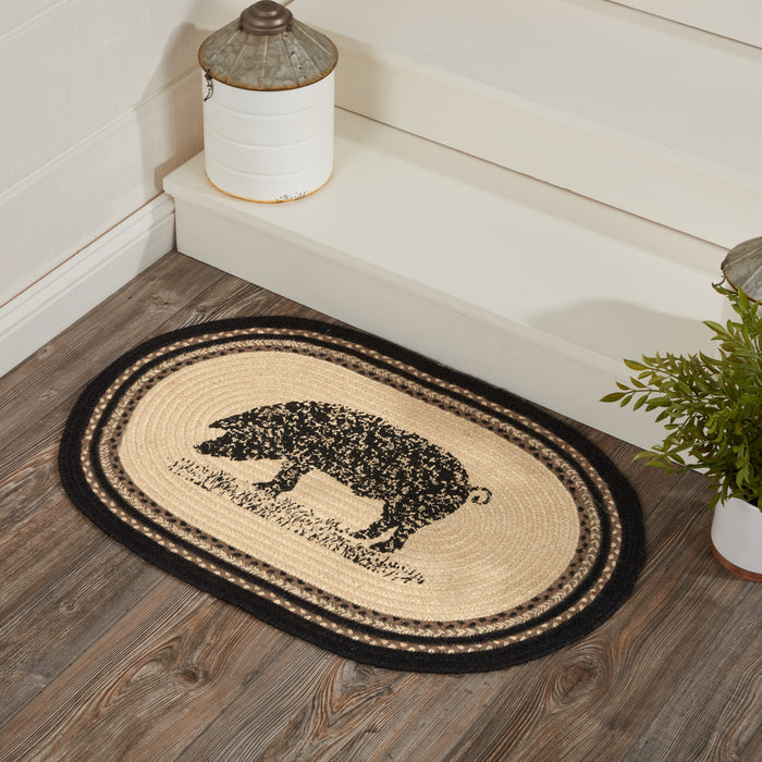 Sawyer Mill Charcoal Pig Jute Rug Oval w/ Pad 20x30