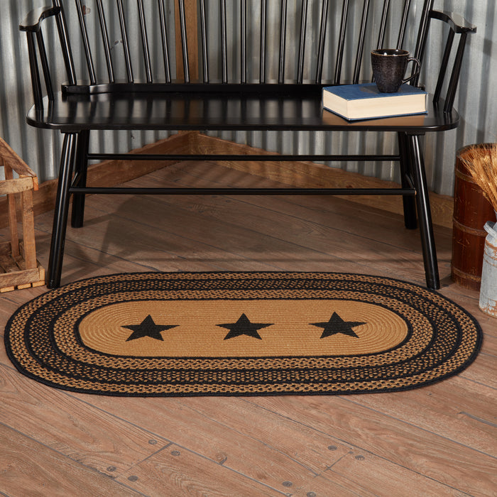 Farmhouse Jute Rug Oval Stencil Stars w/ Pad 27x48