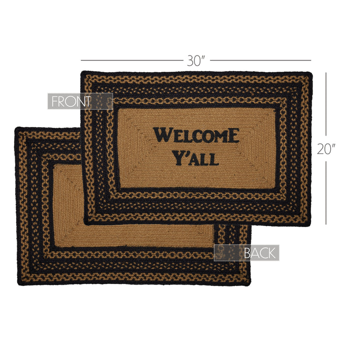 Farmhouse Jute Rug Rect Stencil Welcome Y'all w/ Pad 20x30