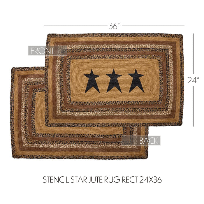 Kettle Grove Jute Rug Rect Stencil Stars w/ Pad 24x36