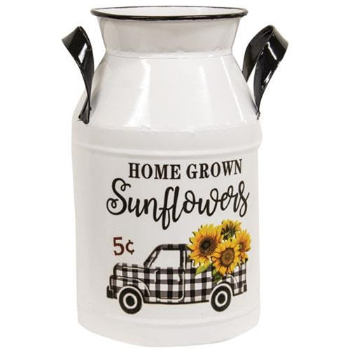 Home Grown Sunflowers White Metal Milk Can