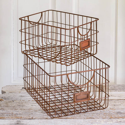 Set of Two Copper Finish Storage Baskets