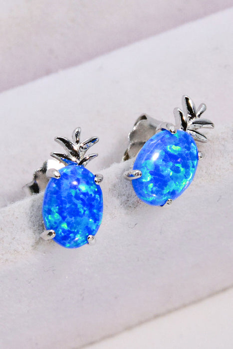 Opal Pineapple Platinum-Plated Earrings Cobalt Blue One Size