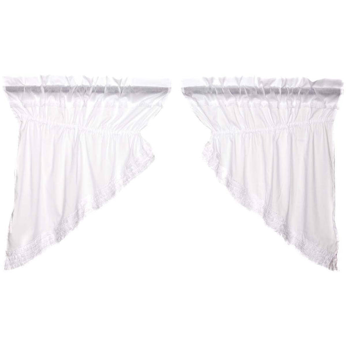 White Ruffled Sheer Prairie Swag Set of 2 36x36x18