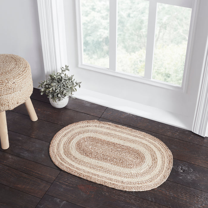 Natural & Creme Jute Rug Oval w/ Pad 20x30