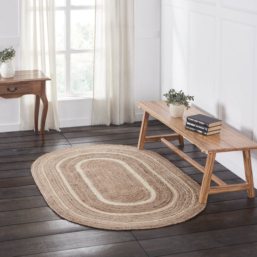 Natural & Creme Jute Rug Oval w/ Pad 48x72