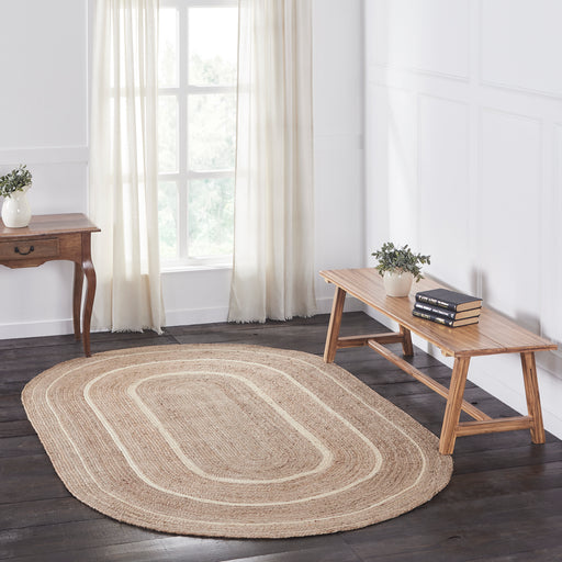 Natural & Creme Jute Rug Oval w/ Pad 60x96