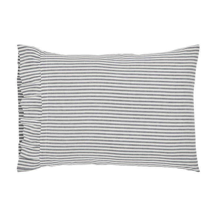 Sawyer Mill Black Ruffled Ticking Stripe Standard Pillow Case Set of 2 21x26+4