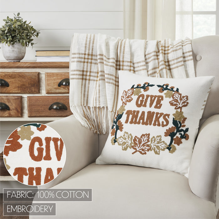 Wheat Plaid Give Thanks Pillow 18x18