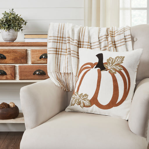 Wheat Plaid Pumpkin Pillow Cover 18x18