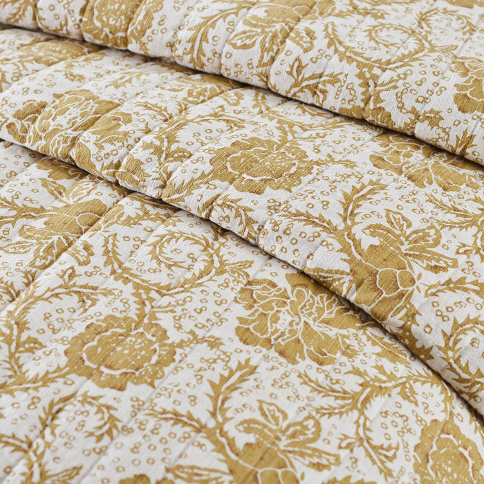 Dorset Gold Floral King Quilt 105Wx95L