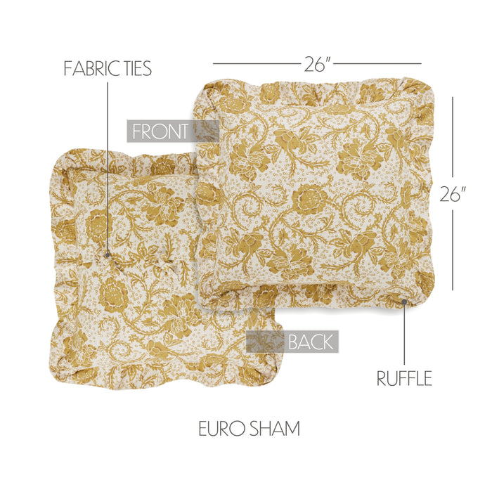 Dorset Gold Floral Fabric Euro Sham 26x26