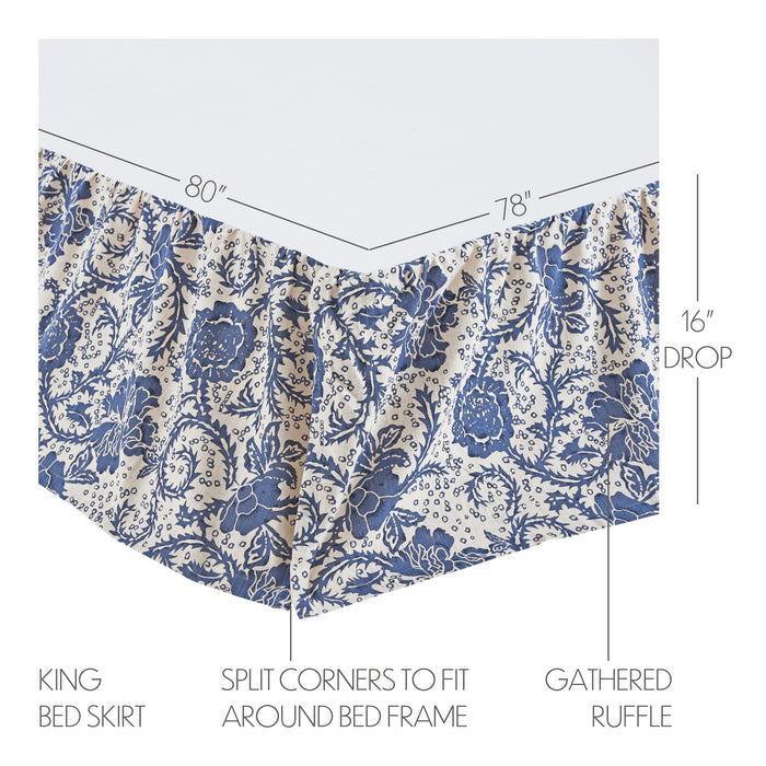 Dorset Navy Floral King Bed Skirt 78x80x16