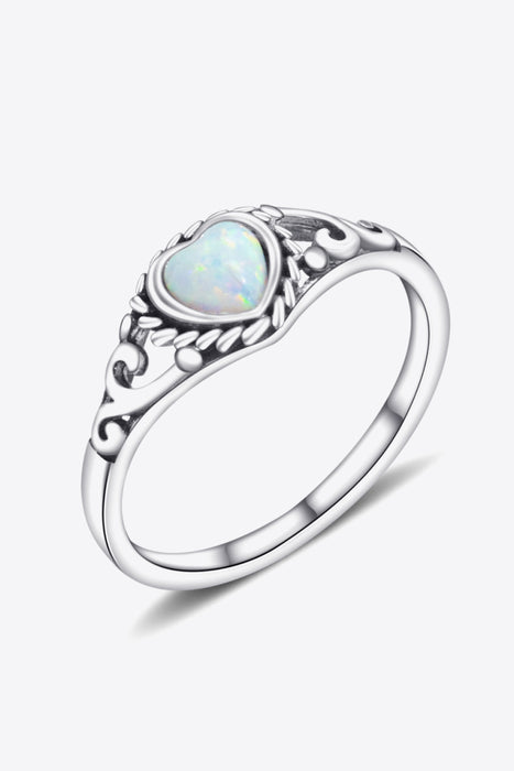925 Sterling Silver Heart-Shape Opal Ring Silver