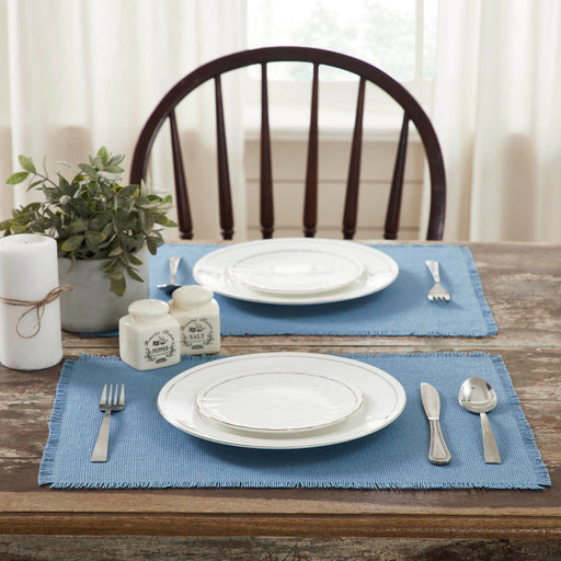 Burlap Blue Placemat Set of 6 Fringed 13x19