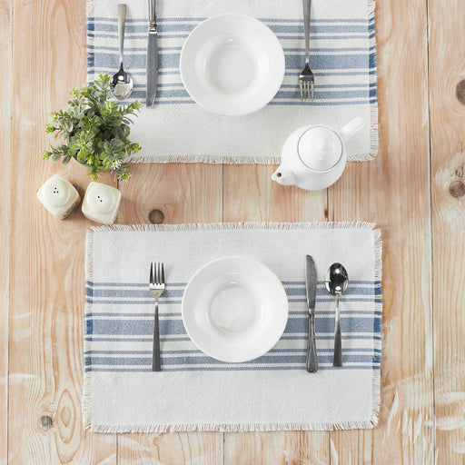 Antique White Stripe Blue Indoor/Outdoor Placemat Set of 6 13x19