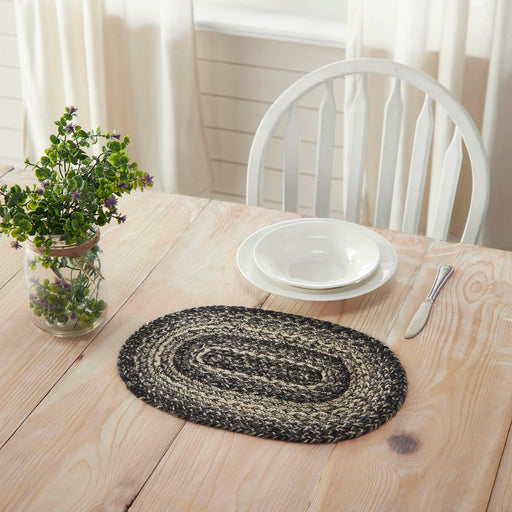 Sawyer Mill Black White Jute Oval Placemat 10x15