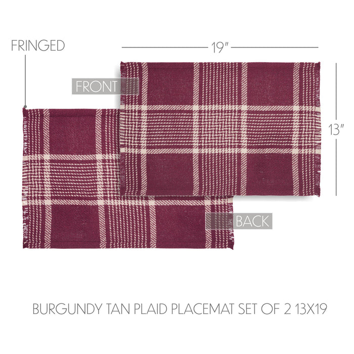 Eston Burgundy Tan Plaid Placemat Set of 2 13x19