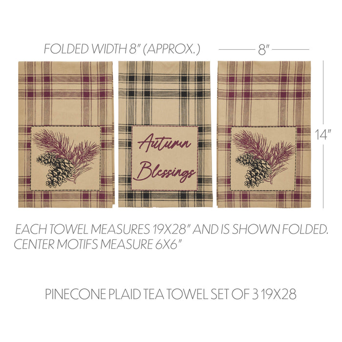 Connell Pinecone Plaid Tea Towel Set of 3 19x28