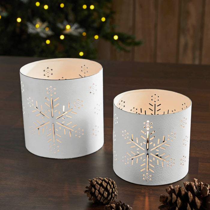 Votive Candle Holder Snowflake Antique White Set of 2