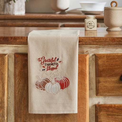 Grateful Thankful Blessed Pumpkins Tea Towel 19x28