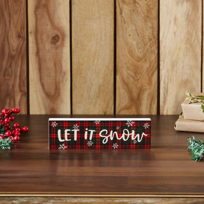 Let It Snow Plaid Block Sign 3x10