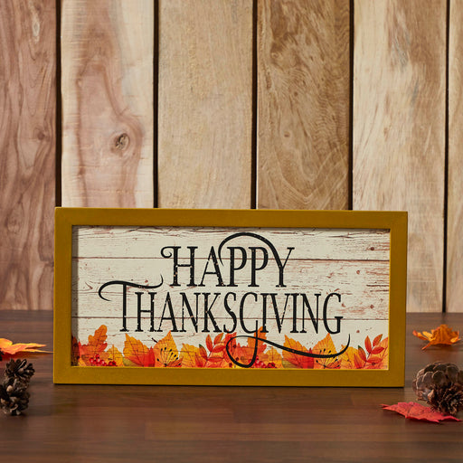 Shiplap Happy Thanksgiving Fall Leaves Wall Sign 8x16