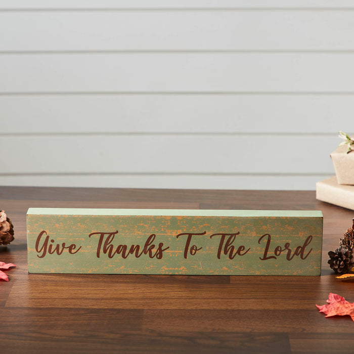 Give Thanks To The Lord Green Base MDF Sign 3x14