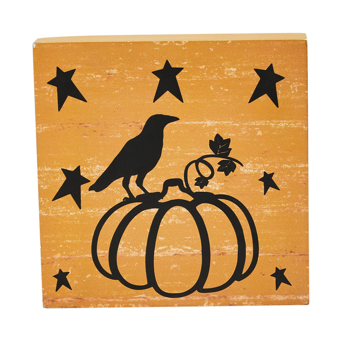 Prim Stars Pumpkin Raven Mustard Base MDF Sign 5x5