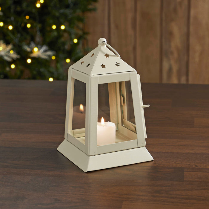 Metal Lantern Antique White Tealight Holder 7x4.5x4.5