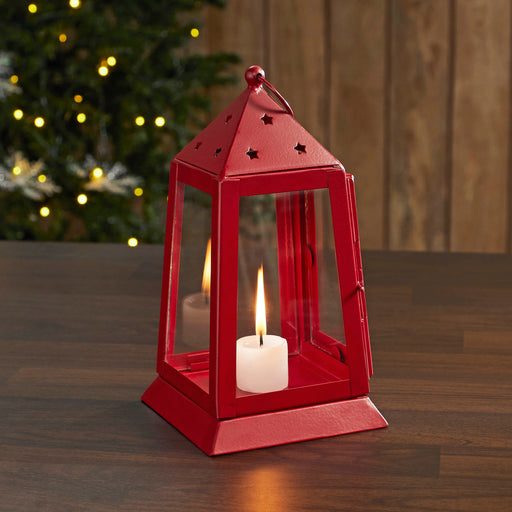 Metal Lantern Barn Red Tealight Holder 9x5x5