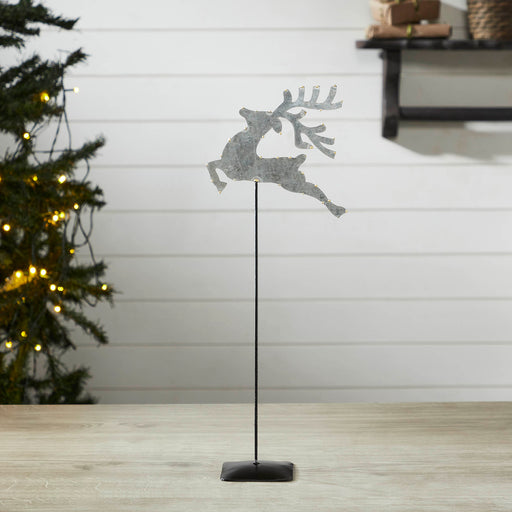 Decorative Galvanized Metal Reindeer With Base 16x6x3