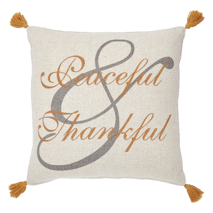 Harvest Blessings Peaceful & Thankful Woven Pillow 14x14