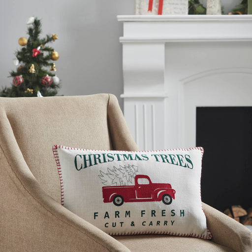 Farm Fresh Red Truck Christmas Pillow 14x22