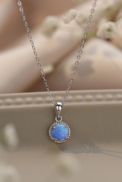 Opal Round Pendant Chain Necklace Sky Blue One Size