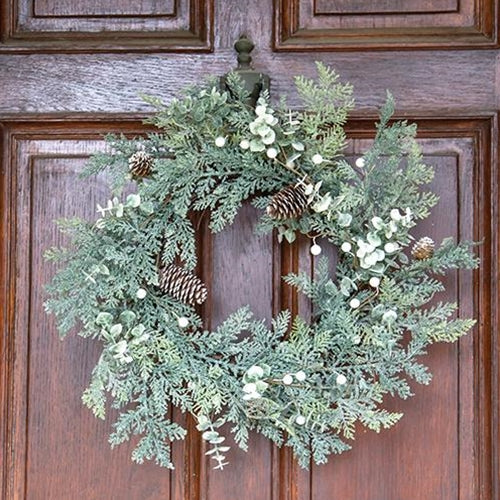 Icy Pine Boxwood Red Berry & Pinecone Wreath