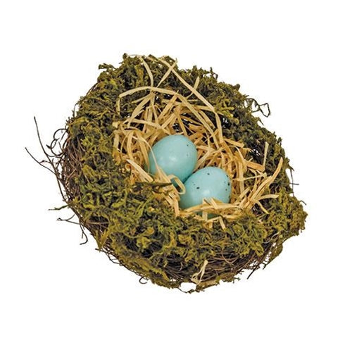 Mossy Vine Bird Nest w/Eggs 6"