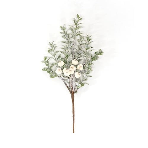 Snow Berries & Icy Boxwood Pick 11"