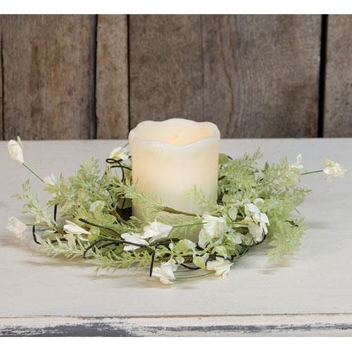 White Lobelia Candle Ring 4.5"