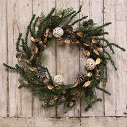 Birch Cone Pod & Glitter Rattan Ball Pine Wreath