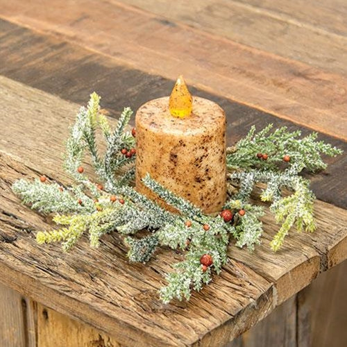 Snowy Red Berry Fir Candle Ring