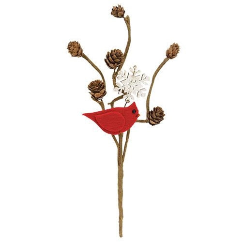 Cardinal Pine Cone Snowflake Pick