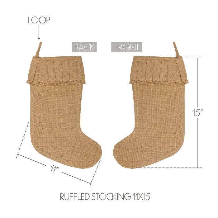 Festive Natural Burlap Ruffled Stocking 11x15