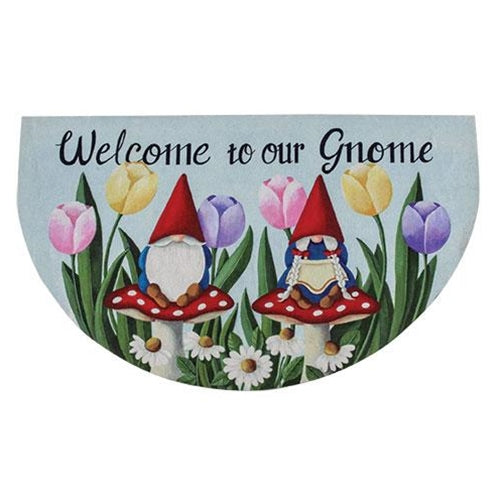 Welcome To Our Gnome Tulips Half Mat